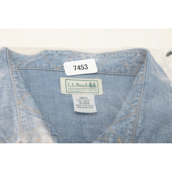 LL Bean Shirt Mens XL Blue Chambray Denim Button Front Workwear Pockets - Picture 9 of 9